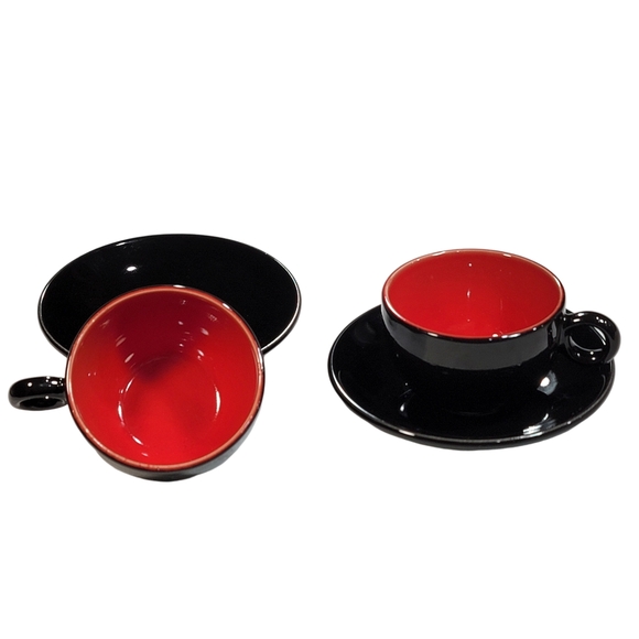 Rare Vintage Pagnossin Treviso Italy Black Espresso/Demitasse Cups & Saucers Set - Picture 5 of 13